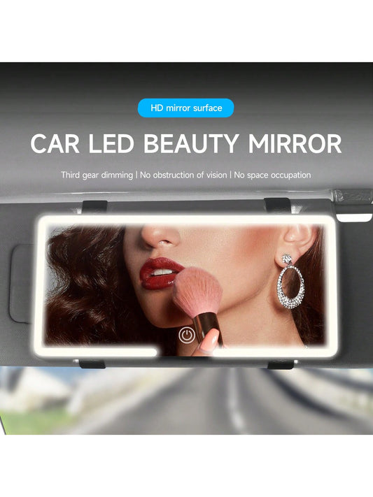 Fccemc Ultra Thin LED Car Makeup HD Mirror Sunshade Makeup Hanging Mirror USB Charge Sun Visor Dimmable Touchscreen Auto Interior Vanity Mirror for Women